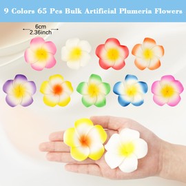 ATTGREAT Artificial Plumeria Flowers Bulk 9 Colors Small Fake Flower Heads Foam Frangipani Petals Floral Craft for Hair Wreath Leis Hat Home Wedding Hawaiian Luau Aloha Party Decoration, 65Pcs