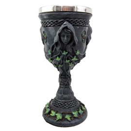 Atlantic Collectibles Triple Goddess Wine Goblet Chalice With Stainless Steel Liner 300ml Resin Wiccan Cup Mother Maiden Crone