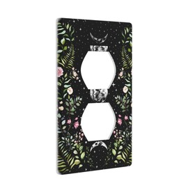 Floral Lunar Night Sky Moon Eclipse Duplex Receptacle Wall Plate, 1-Gang 4.5"(H) X 2.76"(L) Light Switch Outlet Plug Cover