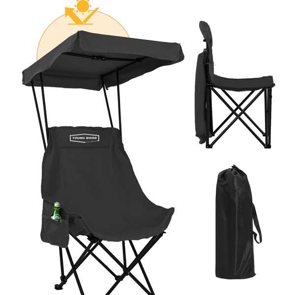 YOUNG WOOD Portable Camping Chair Beach Chair with Shade Canopy,