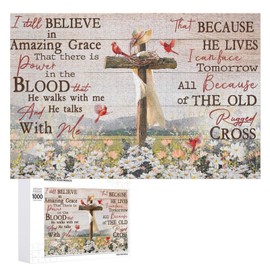 1000 Piece Jigsaw Puzzles for Adults and Kids - I Still Believe in Amazing Grace,Cross Symbol, Daisy Field Artwork Puzzle,Unique Brain Teaser, for Puzzle Enthusiasts