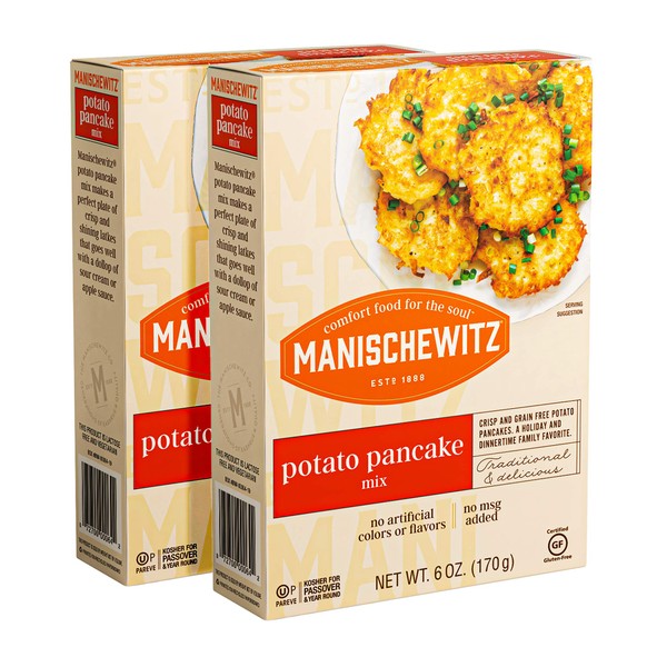 Manischewitz Potato Pancake Mix 6oz (2 Pack) Gluten Free, No MSG, Traditional Style