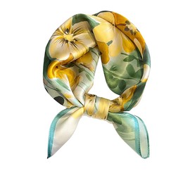 MEISEE 100% Pure Mulberry Silk Scarf 21" Square Scarf Neckerchief Headscarf Breathable Lightweight for Women Gift Packed (M3 Yellow Green Flower)
