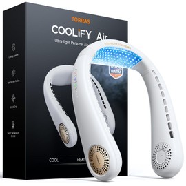 TORRAS COOLiFY Air Neck Air Conditioner, Ultra-Light Portable Neck Fan Rechargeable, Personal Cooling Device Neck Fans that blow cold air with 3 Modes Fan/Cooler/Heat, White
