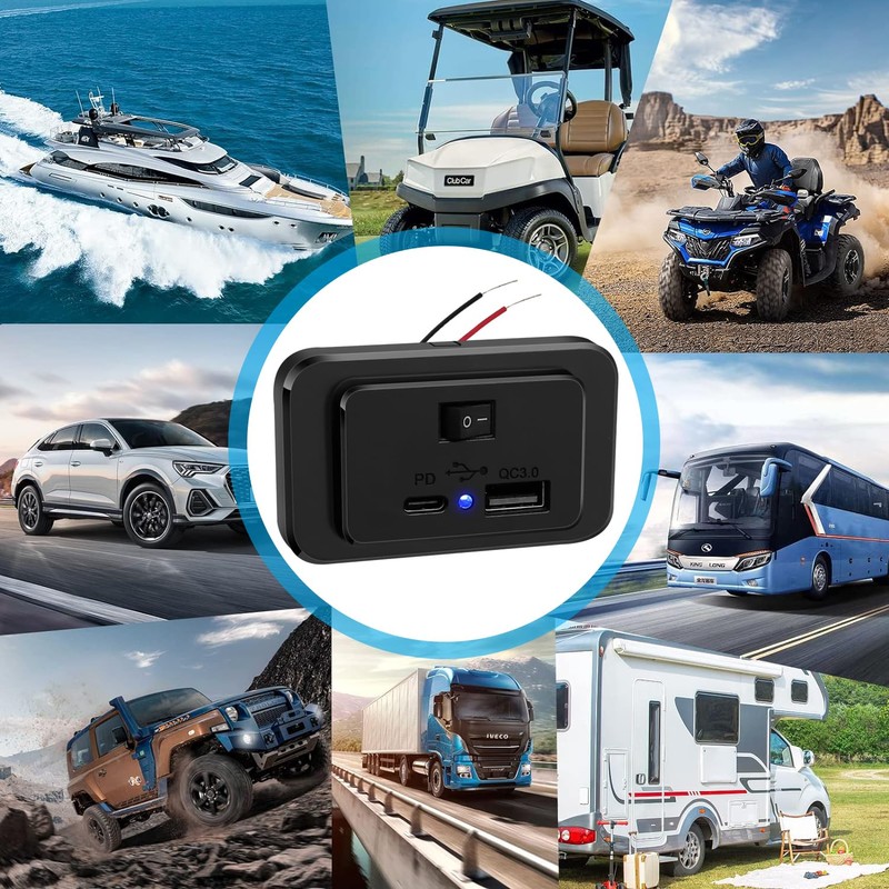 ON OFF Switch 12V USB Outlet for RV Camper QC