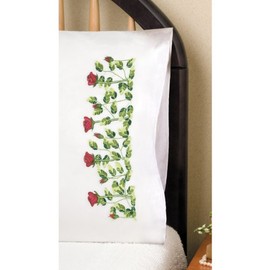 Tobin Stamped Pillowcase Pair Cross Stitch Kit for Embroidery, 20 by 30-Inch, Rose Row