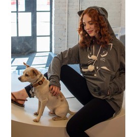 ALYC Unisex Hoodies Pet Holder Cat Dog Kangaroo Pouch Carries Pullover with Cat Printing Sweatshirt (Dark Grey, S)