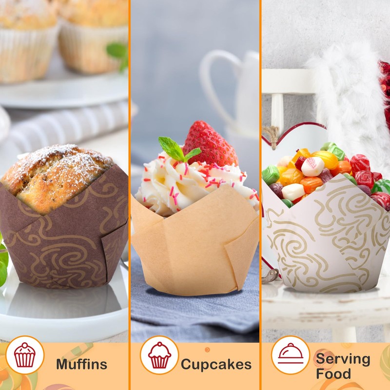 KNFFSAAJL Paper Muffin Liners 300PCS, Tulip Cupcake Liners, Greaseproof, Disposable,