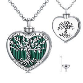 TOUPOP Malachite Tree of Life Urn Necklaces for Ashes 925 Sterling Silver Cremation Jewelry Memorial Keepsake Jewelry with Funnel Filler for Women Men