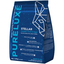PURELUXE Grain & Gluten Free Dog Food, Stellar Holistic Low Protein & Fat Chicken, Trout & Eggs for Adult & Senior Dogs, 4lbs