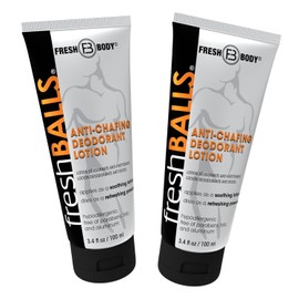 FRESH BALLS Lotion Anti-Chafing Comfort Men's Soothing Cream to Powder Ball Deodorant and Hygiene for Groin Area, 3.4 fl oz (Pack of 2)