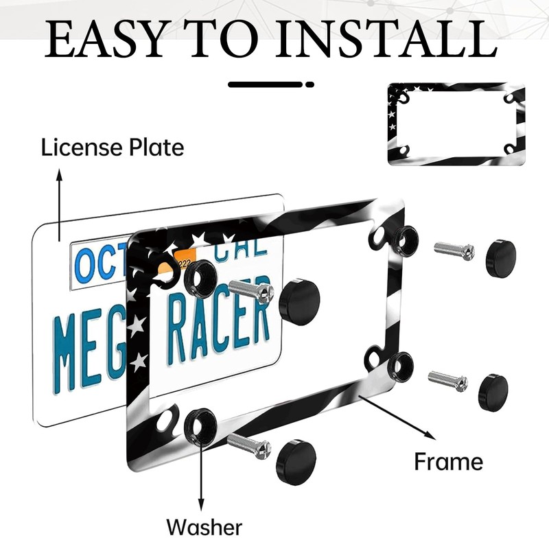 Motorcycle American Flag License Plate Frame - 4 Holes Stainless