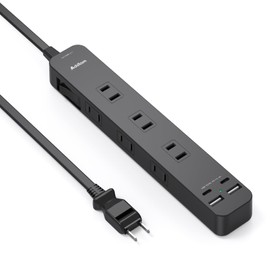 Extension Cord, 9.8 ft (3 m), Power Strip with USB Charging, 6 AC Outlets, 2 USB Ports, 2 Type-C Ports, Bulk Switch, Table Tap, Power Cord, Lightning Guard OA Tap, Wall Mount/Tabletop, Black