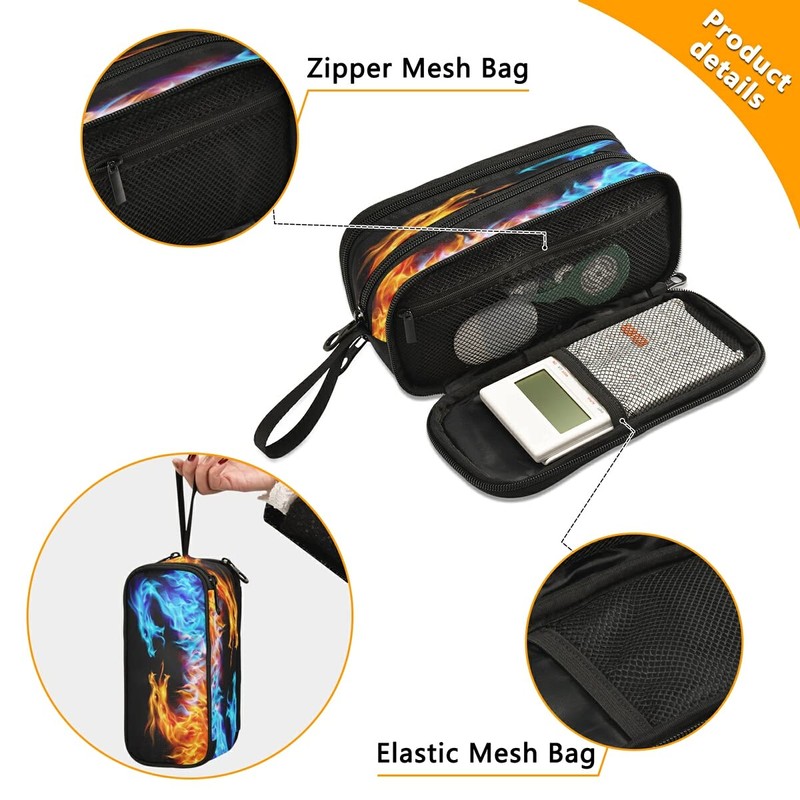 Big Capacity Pencil Case Abstract Cool Dragon Fire 3 Compartment