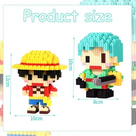 Luffy Building Blocks Set, 2 Pieces Roronoa Zoro Building Blocks 3D Mini Puzzle Building Kit Onepiece Cartoon DIY Model Parent-Child Interaction Toy Christmas Birthday Gift for Children Boys