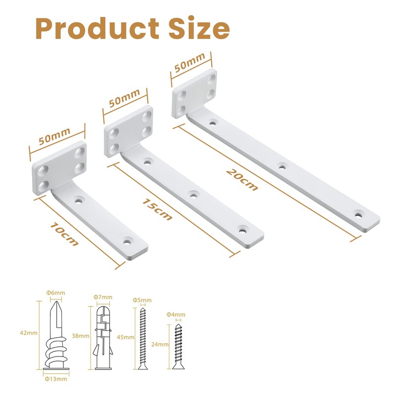 Mooche 4Pcs Floating Shelf Brackets, White Shelf Brackets, Heavy-Duty Metal