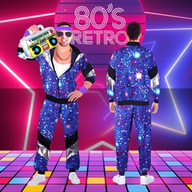 90s 80s Outfit Men's Women's Theme Party 80s Tracksuit Retro Jogging Suit Accessory 80s Costume Men Women Carnival 80s Clothing Disco New Kids Costume Men for Fancy Dress L