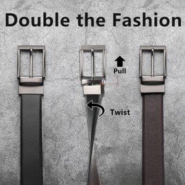 SUNYA Mens Belts Leather, 1.3” Reversible Belts for Men. Mens Dress Belt Classic Design for Casual Jeans and Pants. Rotative Buckle. Black