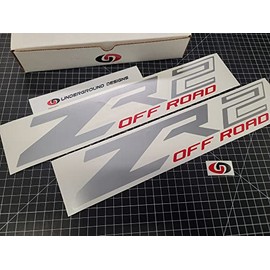 ZR2 Off Road Racing Decals Bedside Hash Stripe Fender Stickers (2) 17" Colorado Silverado 2015-2022 Select Colors: (Metallic Silver & Red)