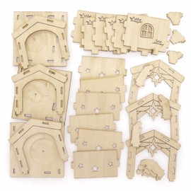 Baker Ross FC206 Nativity Stable Tea Light Holder Craft Set Made of Wood - Pack of 3, Wooden Tea Light Holder for Children for Crafts and Painting, Christmas Craft Sets