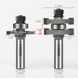 Pro Adjustable Tongue and Groove Router Bit Set 1/2 Inch Shank, T Shape Wood Milling Router Bit for Match Oak Hardwood Floor Wainscoting Boards Joinery 7/32" to 3/8" Space