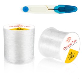 2 Rolls String for Bracelet Making 0.8mm 100 Metres Clear String Elastic for Bracelet Making with 1 Cutter for DIY Jewelry Necklace Making(200 M)