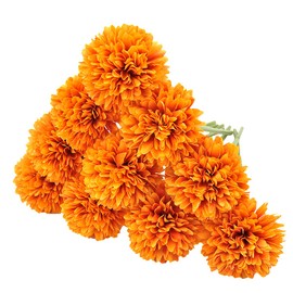 Blooming Paradise 10Pcs Artificial Fake Flower Plants Silk Chrysanthemum Ball Hydrangea Arrangements Wedding Bouquets Decor Home Kitchen Garden Party Table Floral centerpieces DIY (Orange)