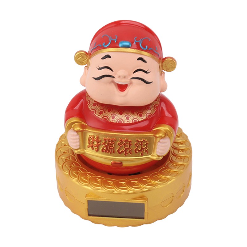 Cai Shen Statue Solar Power Shaking Head Vivid Decorative Chinese