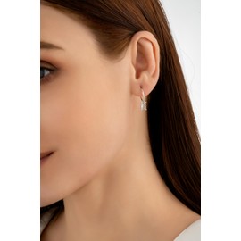 Serenity Sleepers 925 Solid Sterling Silver Sleeper Huggie Hoop Charm Earrings For Women | Rectangle CZ | Dainty Zirconia Earrings - Mini Rectangle Hoops