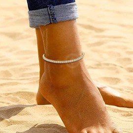 Dainty Link Tennis Austrian Crystals Anklet for Women Titanium Steel 18K Gold Plated Layared Anklet Chain for Women Gift Adjusatble Long, Crystal, crystals