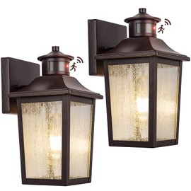 Oil Rubbed Bronze Motion Sensor Outdoor Lights 2 Packs - Waterproof Dusk to Dawn Outdoor Lighting, Brown Exterior Garage Light Fixture, Porch Light Outside Wall Mount for House, Front Door, Anti-Rust