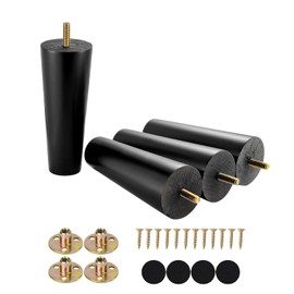 Maricome 6 Inch Furniture Legs Set of 4 Mid Century Sofa Legs Predrilled M8 Bolt Black Replacemen Legs for Cabinet Chair Ottoman Screw in