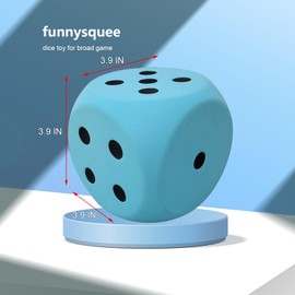 funnysquee 3.9 Inches Large Dice Stress Ball Toy, PU Foam Dice Squishies Toys for Kids Board Game, to Get Your Lucky Numbers! (Lucky Blue)