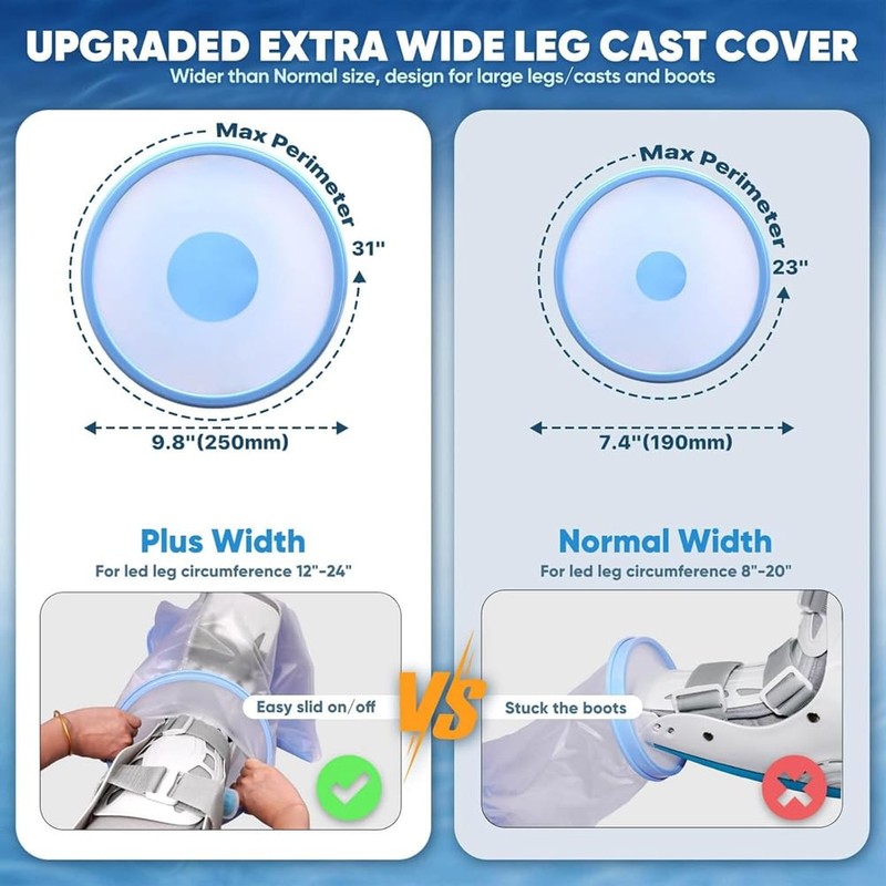 Wisyurt Waterproof Extra Wide Leg Cast Cover for Shower with