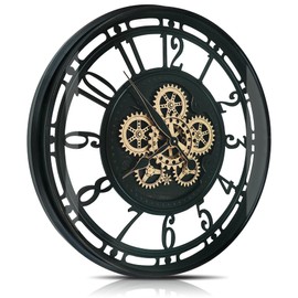 DORBOKER Real Moving Gears Wall Clock Large Modern Metal Clocks for Living Room Decor, Industrial Steampunk Unique Vintage Rustic Decorative Clock for Home Farmhouse Office, 21 Inch Black Gold Arabic