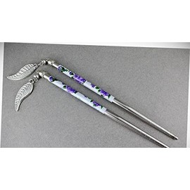 Perfect Hairstyle with Our Hair Accessories - Purple Green Set 2 Dangle Leaf Floral Flower Hair Chop Sticks Picks Pins 6 1/8" Fashionable Hair Accessory Hair Jewelry Accessories for Lady Women