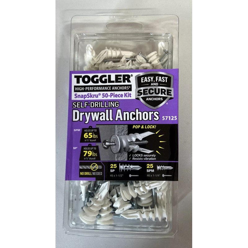 Toggler SnapSkru Drywall Anchor 50 Piece Kit 57125 Brand New