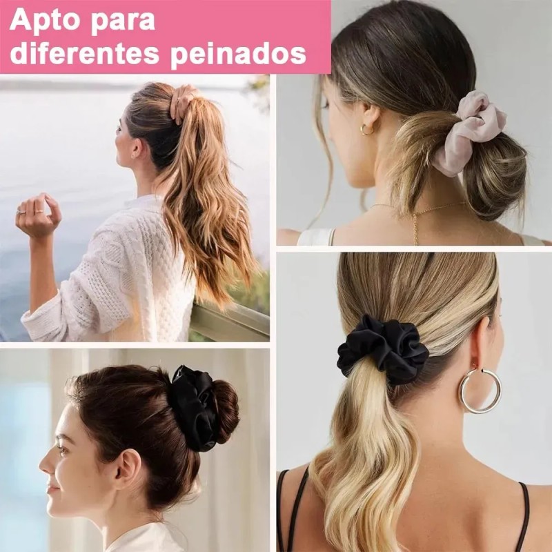 Ligas Para Cabello Scrunchies De Satén 40 Colores Negro
