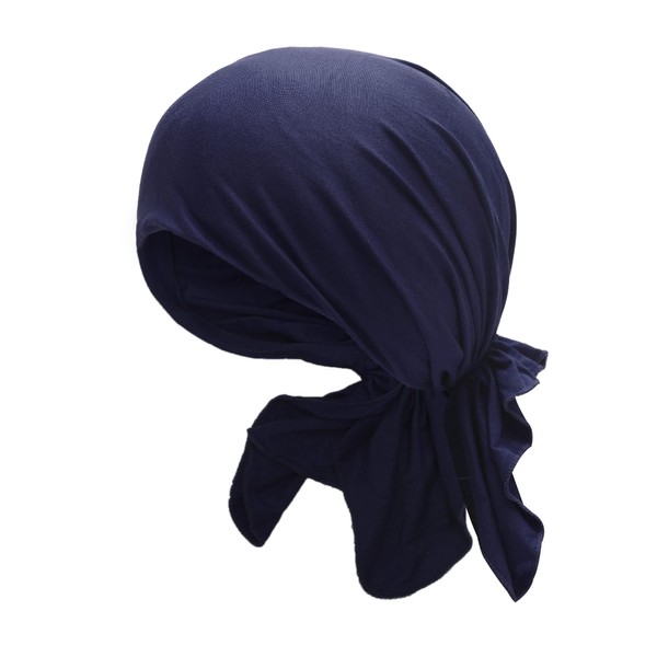 ZLYC Chemo Headwear Pre Atado Headwrap ligero gorro para mujer, azul marino (Plain Navy), M/talla única