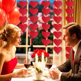 72 Valentines Day Red Felt Heart Hanging String Garland,Happy Galentines Party Decoration Banner for Home Office Classroom Wall Indoor Outdoor Tree, San Valentin Anniversary Romantic Special Night