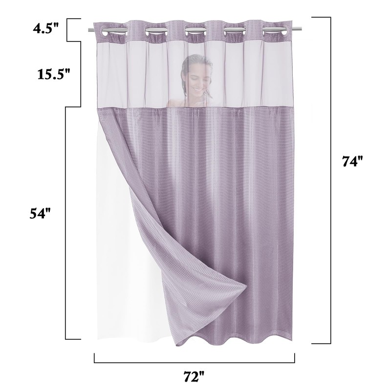 Gibelle No Hook Waffle Weave Shower Curtain with Snap-in Fabric