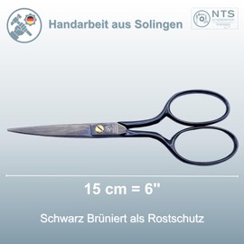 NTS-Solingen Black Edition | Tailor's Scissors | Fabric Scissors | Carbon Steel Scissors | Black Burnished | Super Sharp | Made in Solingen | 15 cm = 6 Inches