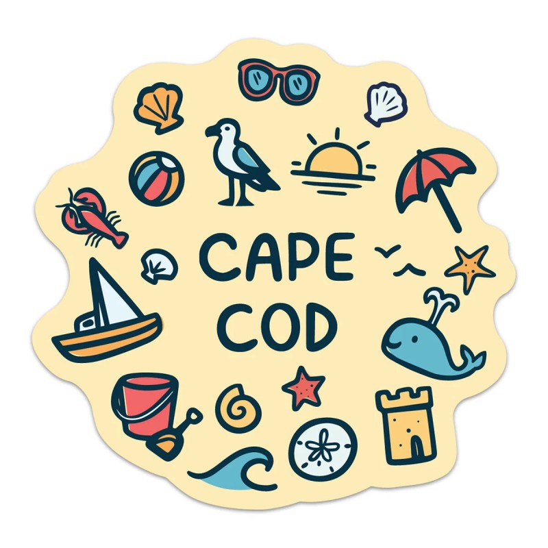 Retroplanet Cape Cod Playful Beach Icons Die Cut Sticker