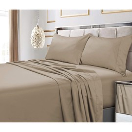 ARlinen 4PCs Twin Sheets Set - 100% Egyptian Cotton Twin Size Sheets - 400 TC - Twin Size Soft Bed Sheets -10" Deep Pocket Fitted Sheet - Twin Sheet Set - Taupe Solid