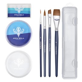 Anka Bella Face Painting Kit, 4 Brushes, 2 Makeup Palettes with Blue and Purple Shades