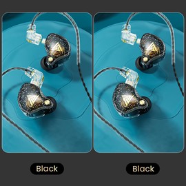 Yeabomy Wired Gaming Earbuds 2 Pack, AK6 PRO in Ear Monitors, Deep Bass Sound Wired Earbuds, HiFi in Ear Headphones with New 1DD 10mm Dynamic Driver, IEM for Music Gaming Video Calling (Black+Black)