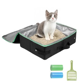 Portable Cat Travel Litter Box Kit,Foldable Travel Litter Box with Lid Collapsible Cat Litter Box for Travel Hotel Stays and Road Trip,15.7x11.8x5.1inch