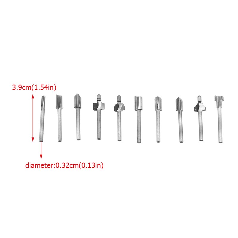 10pcs/Set 1/8in Shank High Speed Steel Milling Cutter Router Bits