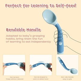 Toddler Spoons and Forks Set Bendable Baby Utensils Set Self-Feeding Silverware for Kids Infants Children with Travel Case Gum Friendly Food Grade Dishwasher Safe(Yellow+Green, 2 Set)