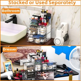 Acrylic Clear Makeup Organizer Countertop,Stackable Skincare Organizer for Vanity With 8 Drawers,Large Plastic Desk Accessories Organization,Bathroom Cosmetic Organizer Countertop for Beauty,Skin Care